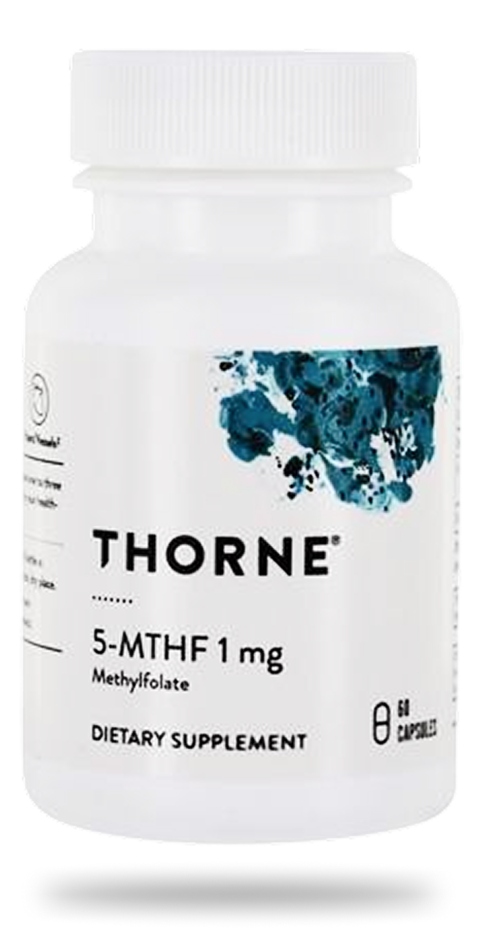 Thorne 5-MTHF 1 mg Methylfolate dietary supplement bottle