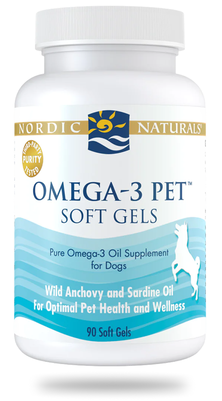 Nordic Naturals Omega-3 Pet soft gels bottle containing 90 capsules for dogs