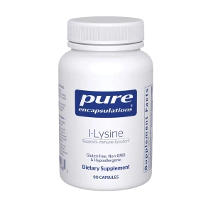 Pure Encapsulations L-Lysine dietary supplement bottle with 90 capsules