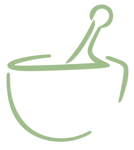 Mortar and pestle icon in green outline
