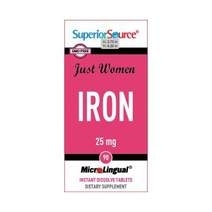 Superior Source Just Women Iron 25 mg, 90 MicroLingual instant dissolve tablets, GMO free