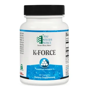 Ortho Molecular Products K-Force dietary supplement bottle with black cap, 60 capsules