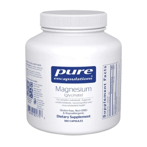 Pure Encapsulations Magnesium (glycinate) dietary supplement bottle, 180 capsules