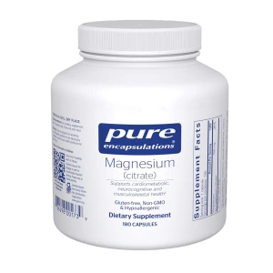 Pure Encapsulations Magnesium (citrate) dietary supplement bottle, 180 capsules