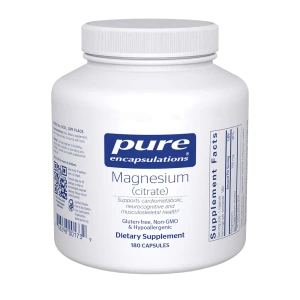 Pure Encapsulations Magnesium (citrate) dietary supplement bottle with 180 capsules