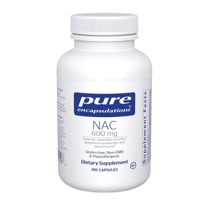 Pure Encapsulations NAC 600 mg dietary supplement bottle, 180 capsules