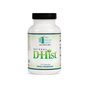 Natural D-Hist dietary supplement bottle with 120 capsules by Ortho Molecular Products