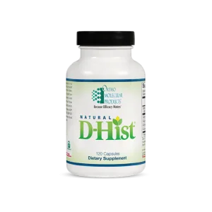 Natural D-Hist dietary supplement bottle with 120 capsules by Ortho Molecular Products