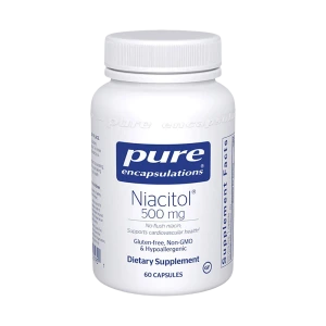 Pure Encapsulations Niacitol 500 mg no-flush niacin dietary supplement bottle with 60 capsules