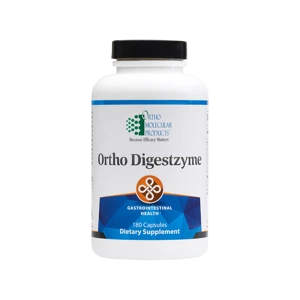 Ortho Digestzyme 180 capsules dietary supplement bottle by Ortho Molecular Products for gastrointestinal health