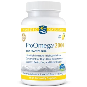 Nordic Naturals ProOmega 2000 softgel bottle with 1125 EPA/875 DHA high-intensity triglyceride form, 60 soft gels