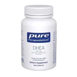 Pure Encapsulations DHEA 25 mg dietary supplement bottle with 180 capsules