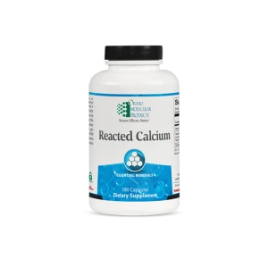Reacted Calcium essential minerals dietary supplement bottle, 180 capsules