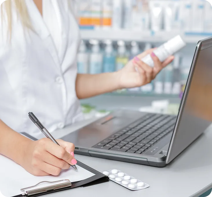 Pharmacist reviewing a patient's medication
