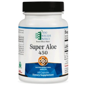 Ortho Molecular Products Super Aloe 450 gastrointestinal health dietary supplement bottle with 100 capsules