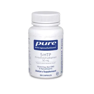 Pure Encapsulations 5-HTP 50mg dietary supplement bottle with 180 capsules