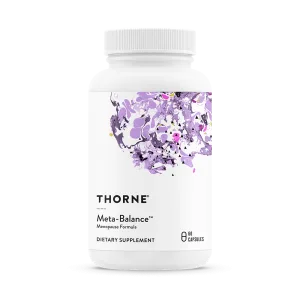 Thorne Meta-Balance menopause formula dietary supplement bottle with 60 capsules