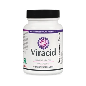 Viracid 60 capsules dietary supplement bottle by Ortho Molecular Products for immune health