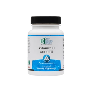 Vitamin D 5000 IU essential vitamins dietary supplement bottle, 60 capsules