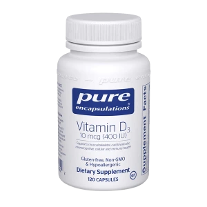 Pure Encapsulations Vitamin D3 10 mcg (400 IU) bottle with 120 capsules