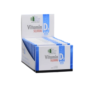 Display box of Ortho Molecular Products Vitamin D3 50,000 IU dietary supplement packets