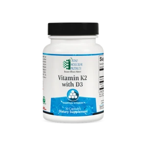 Ortho Molecular Products Vitamin K2 with D3 dietary supplement bottle with 30 capsules