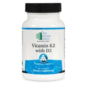 Ortho Molecular Products Vitamin K2 with D3 dietary supplement bottle with 60 capsules