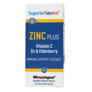 Superior Source Zinc Plus with Vitamin C, D3 and Elderberry, 90 MicroLingual instant dissolve melts, GMO free