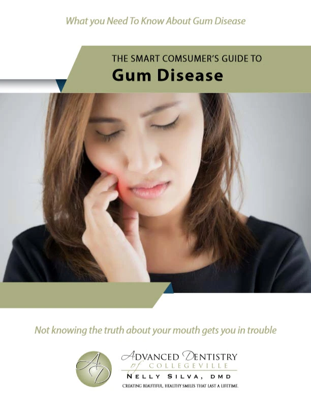 THE SMART CONSUMER'S GUIDE TO Gum Disease — Woman holding her cheek with reddened gum area highlighted