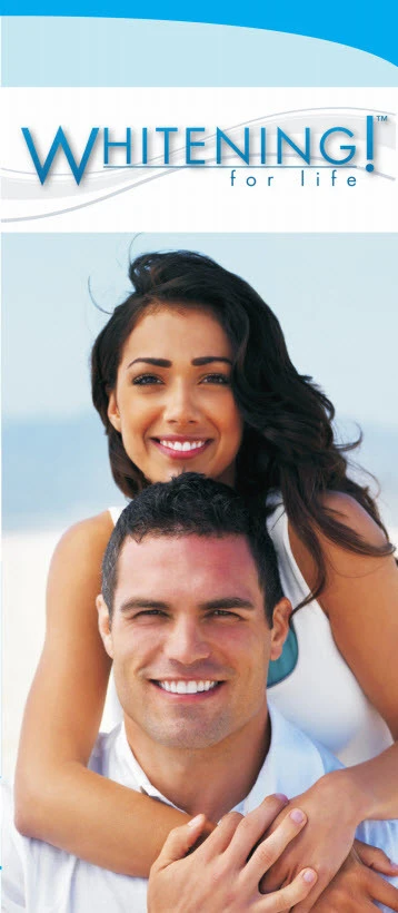 Whitening for Life logo with two people smiling, displaying bright white teeth