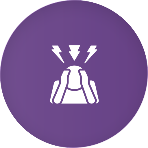 Depression icon with purple circle and white mouth with downward arrows
