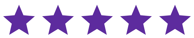 Five purple stars in a row representing a five-star rating