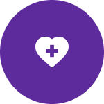 White heart with medical cross symbol on purple circle