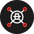 Network connection icon with person silhouette and four linked nodes
