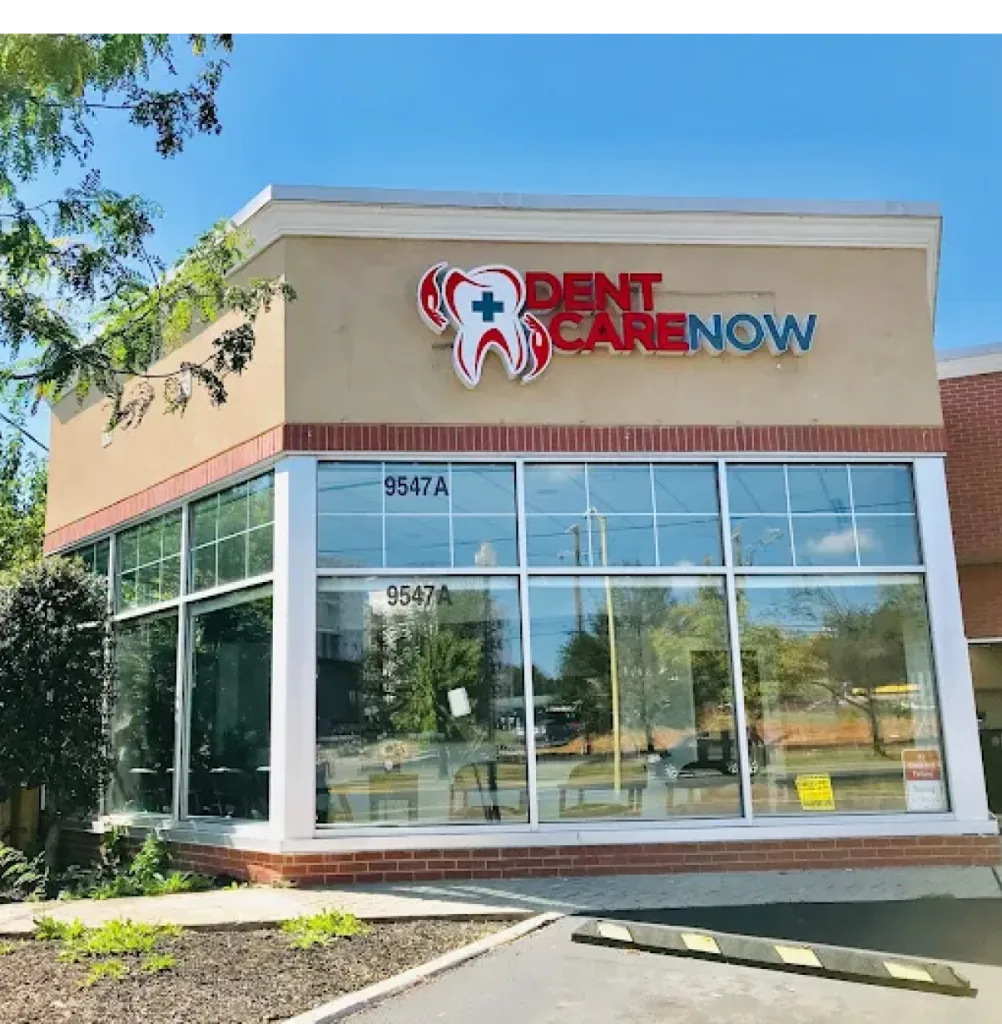Dent Care Now storefront exterior at 9547A with logo signage and large windows