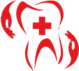 Dental practice logo featuring a tooth with a medical cross and hands
