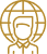 Gold icon of a face with globe grid pattern representing global or international services