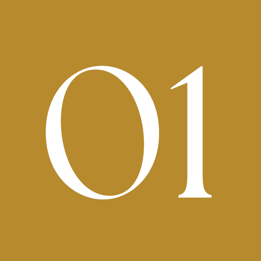 Gold square with white number 01