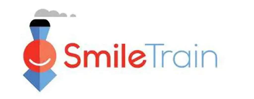 Smile Train logo with smiling train car illustration and text
