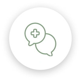 Icon of two speech bubbles with a medical cross symbol