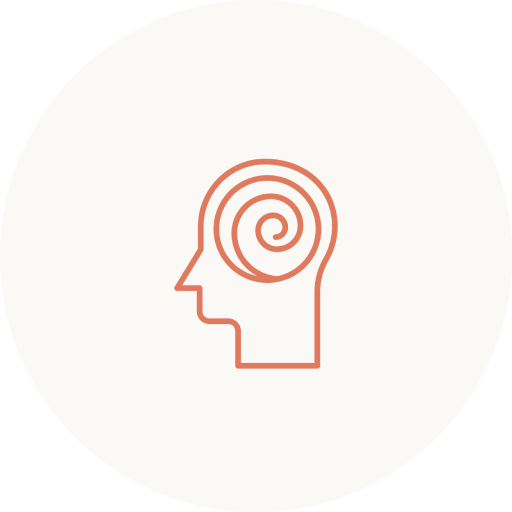 Head silhouette with spiral symbol in brain representing addiction