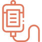 Orange outline icon of an IV bag with tubing