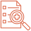 Document with checklist and magnifying glass, representing treatment planning and review