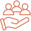Hand supporting three people, representing patient care and support