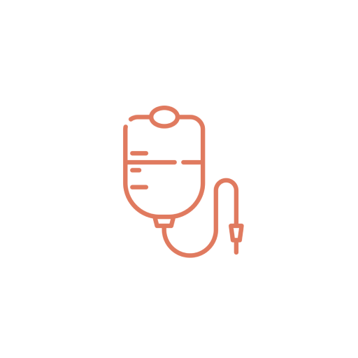 Outlined icon of an IV drip bag with tubing