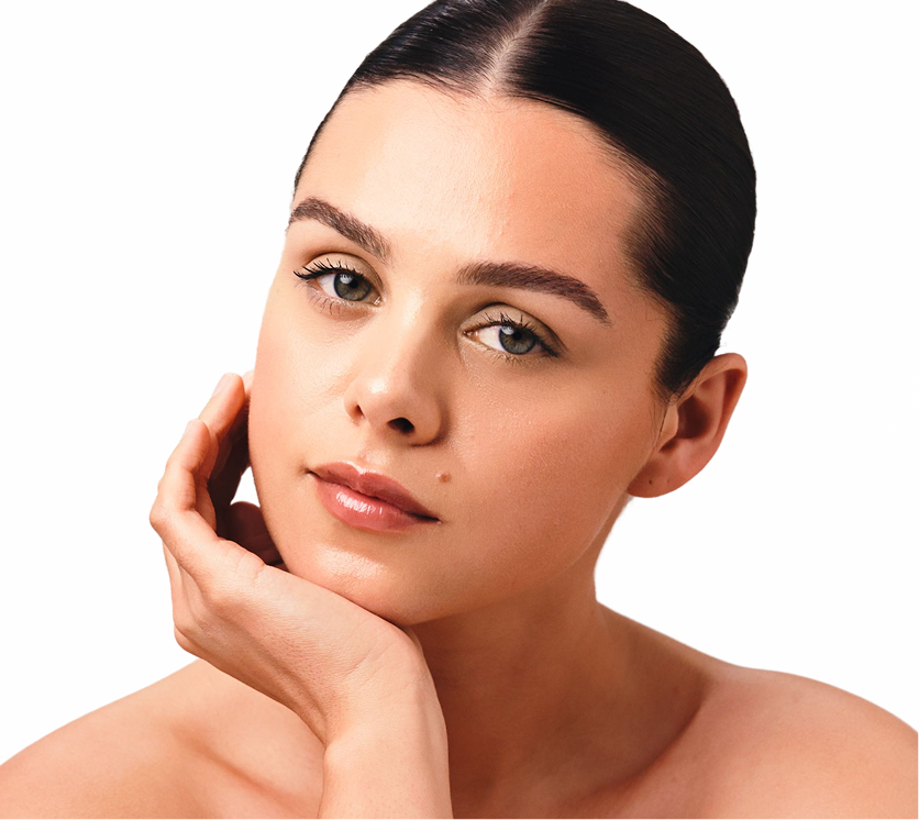 Woman's face showing smooth forehead and refined features after Botox treatment