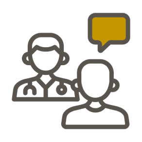Doctor with stethoscope and patient with speech bubble icon