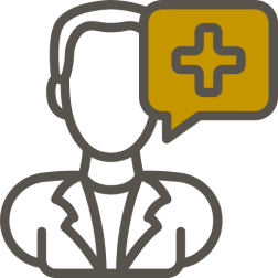 Doctor with medical cross symbol in speech bubble