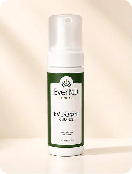 EverMD Skincare Ever Pure Cleanse purifying AHA cleanser, 5 fl oz bottle with white pump dispenser