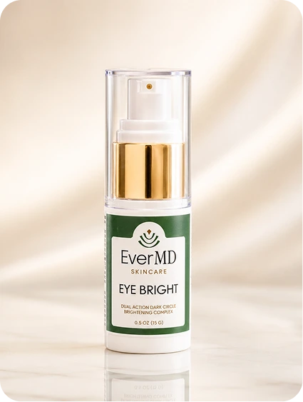 EverMD Skincare Eye Bright dark circle brightening complex in green and white pump bottle with gold dispenser